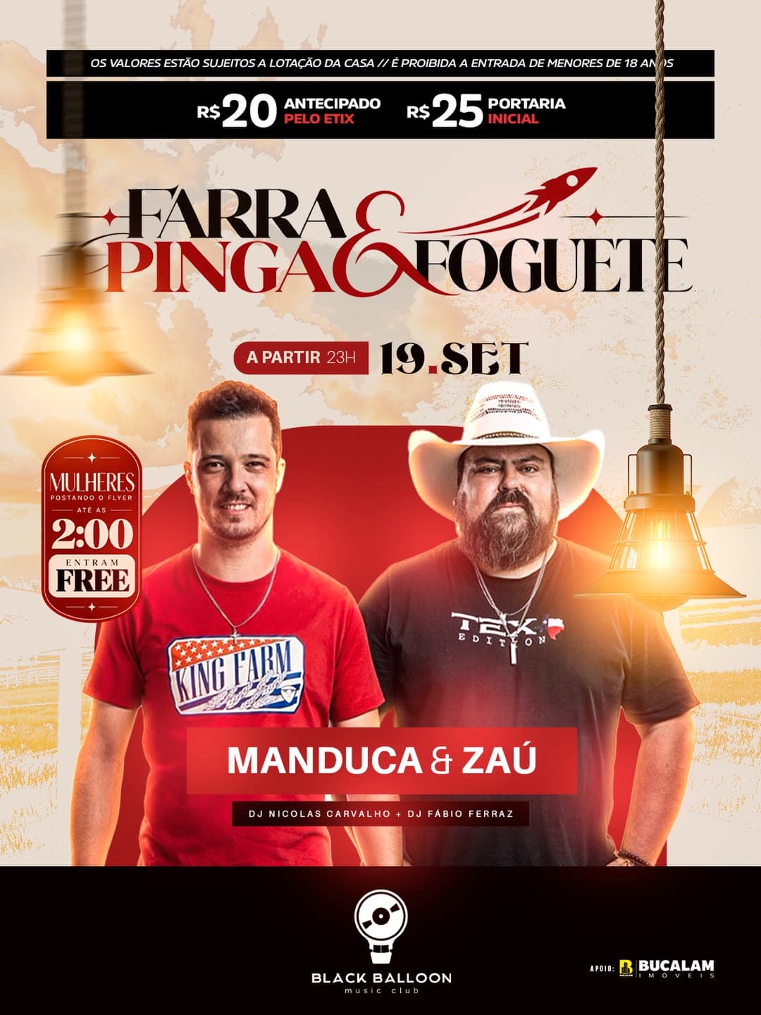 Flyer de Manduca & Zaú, Fábio Ferraz e DJ Nicolas Carvalho