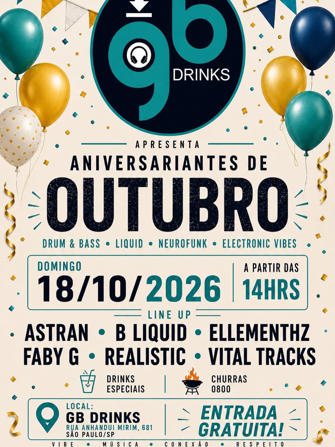Flyer de DJ FabyG, Astran e mais 5 artistas