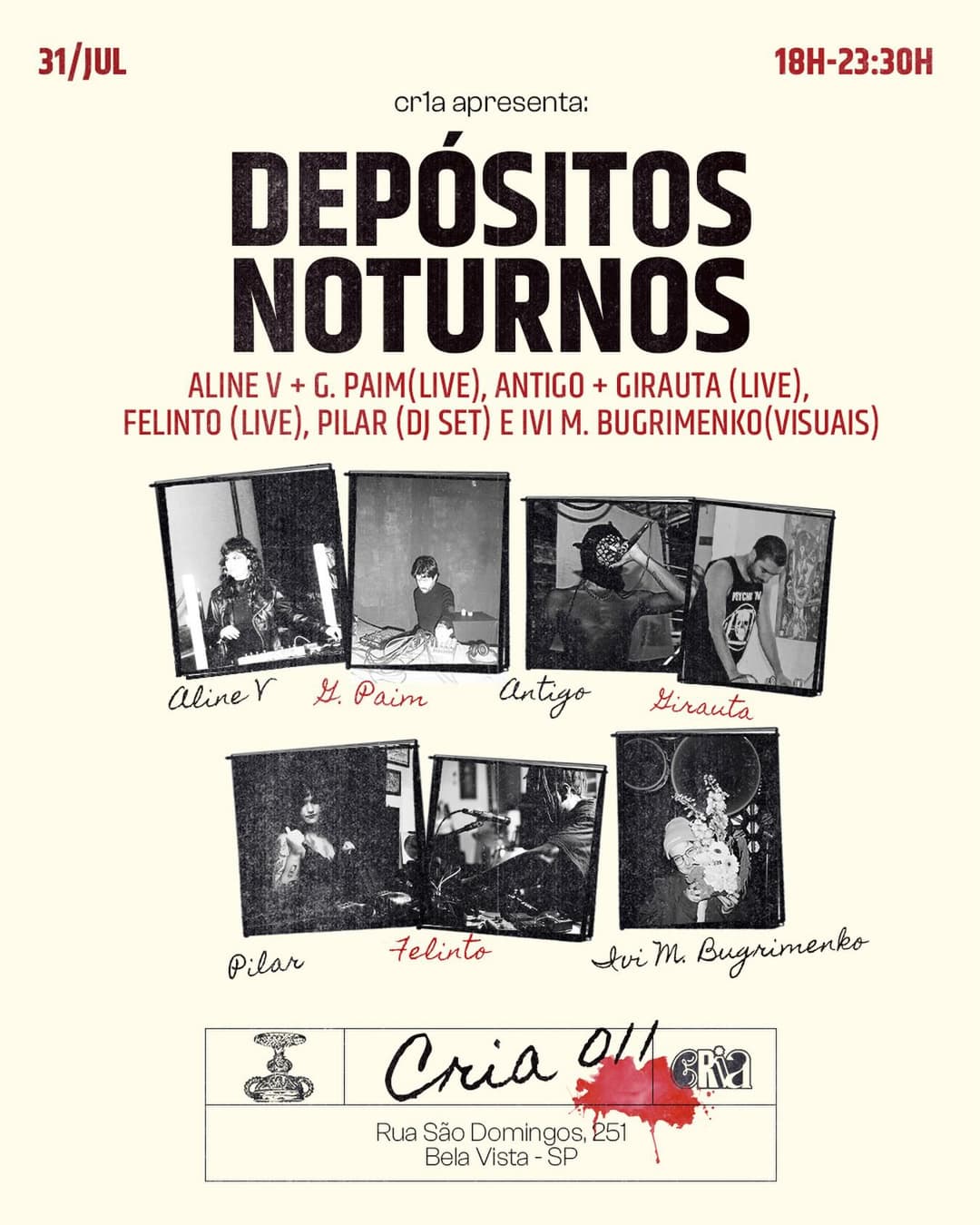 Flyer de Aline V + G. Paim, Antigo + Girauta, Felinto e Pilar
