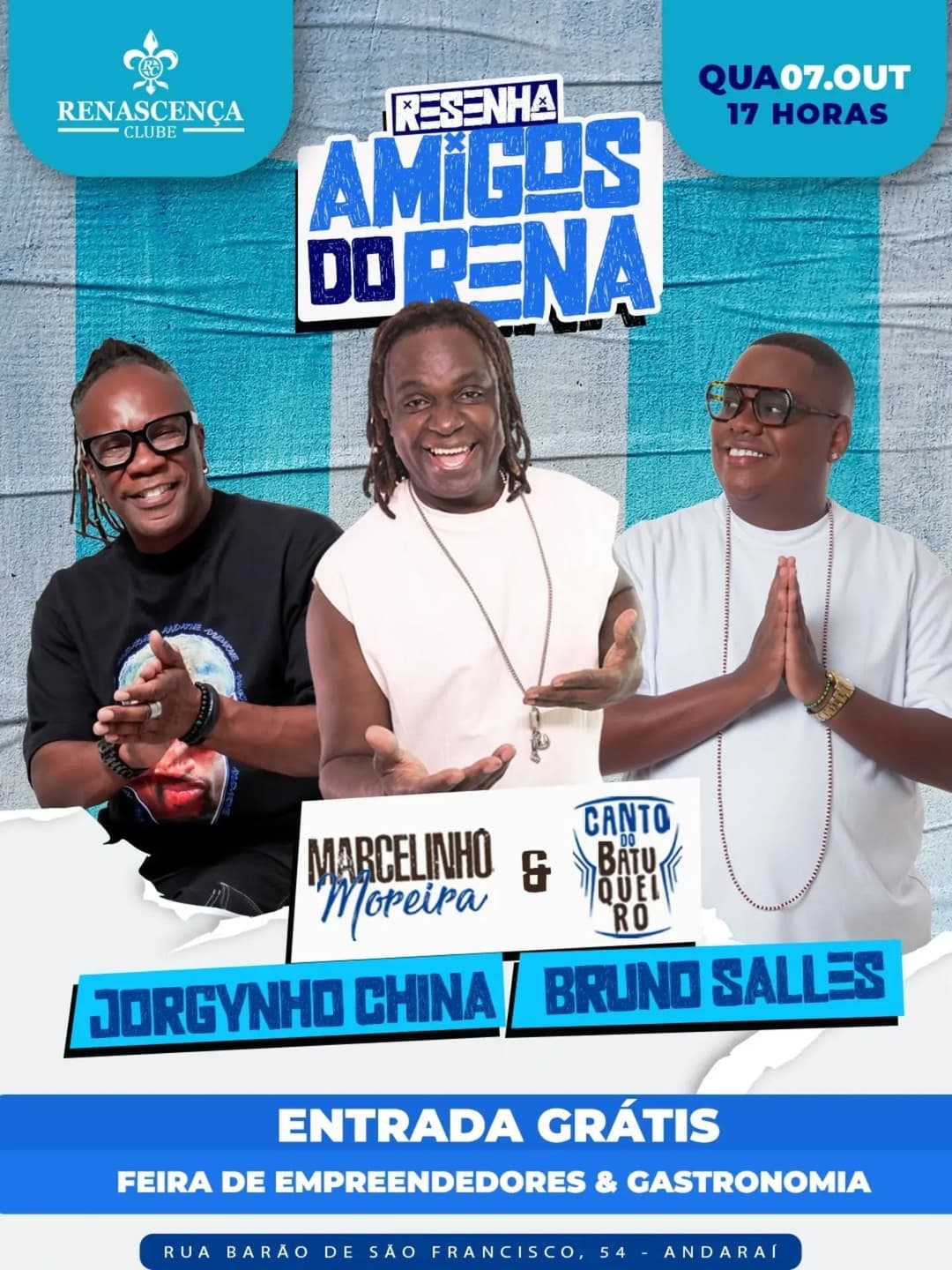 Flyer de Marcelinho Moreira e Canto do Batuqueiro e mais 2 artistas