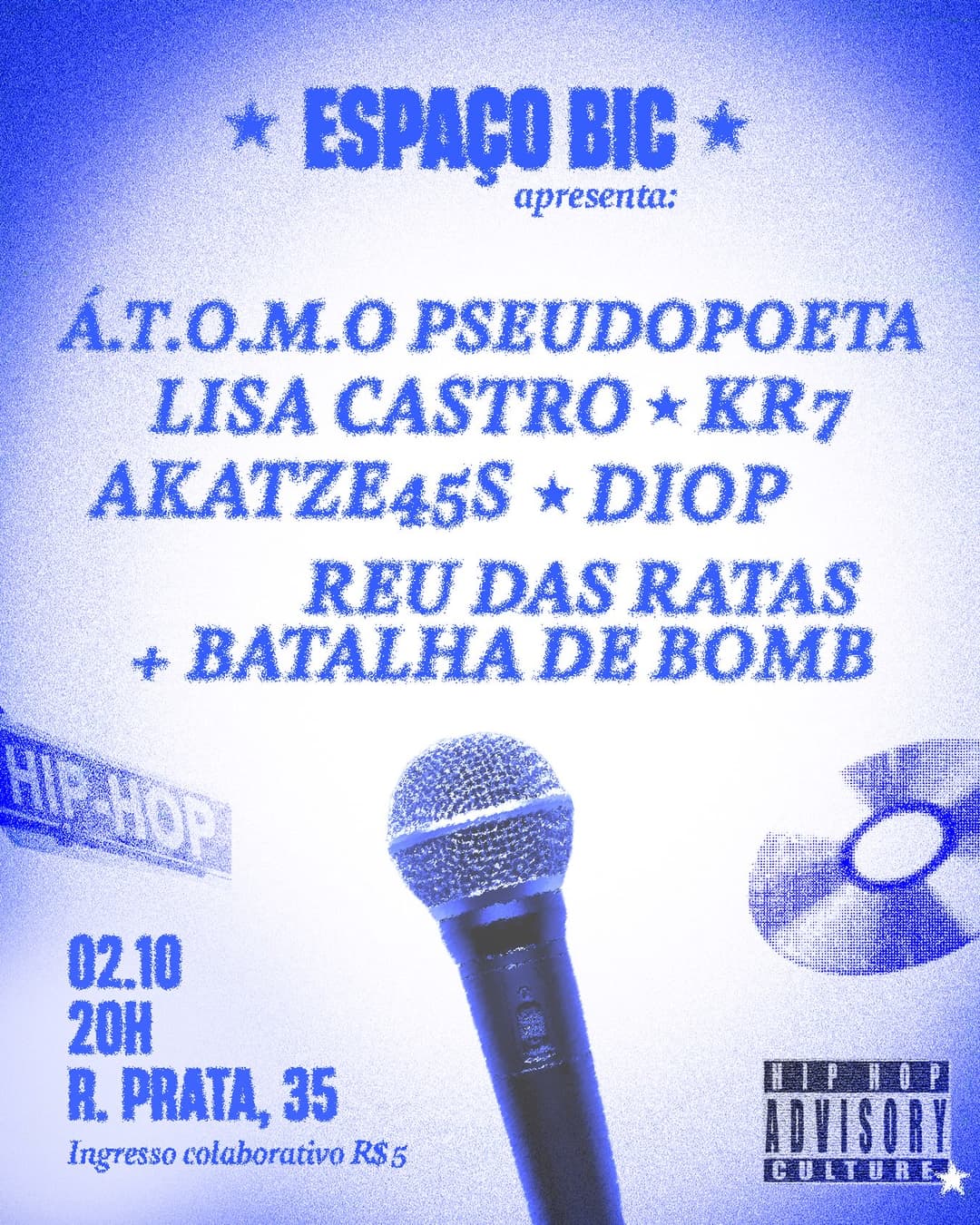 Flyer de Lisa Castro, AKATZE 45S, Diop e mais 3 artistas