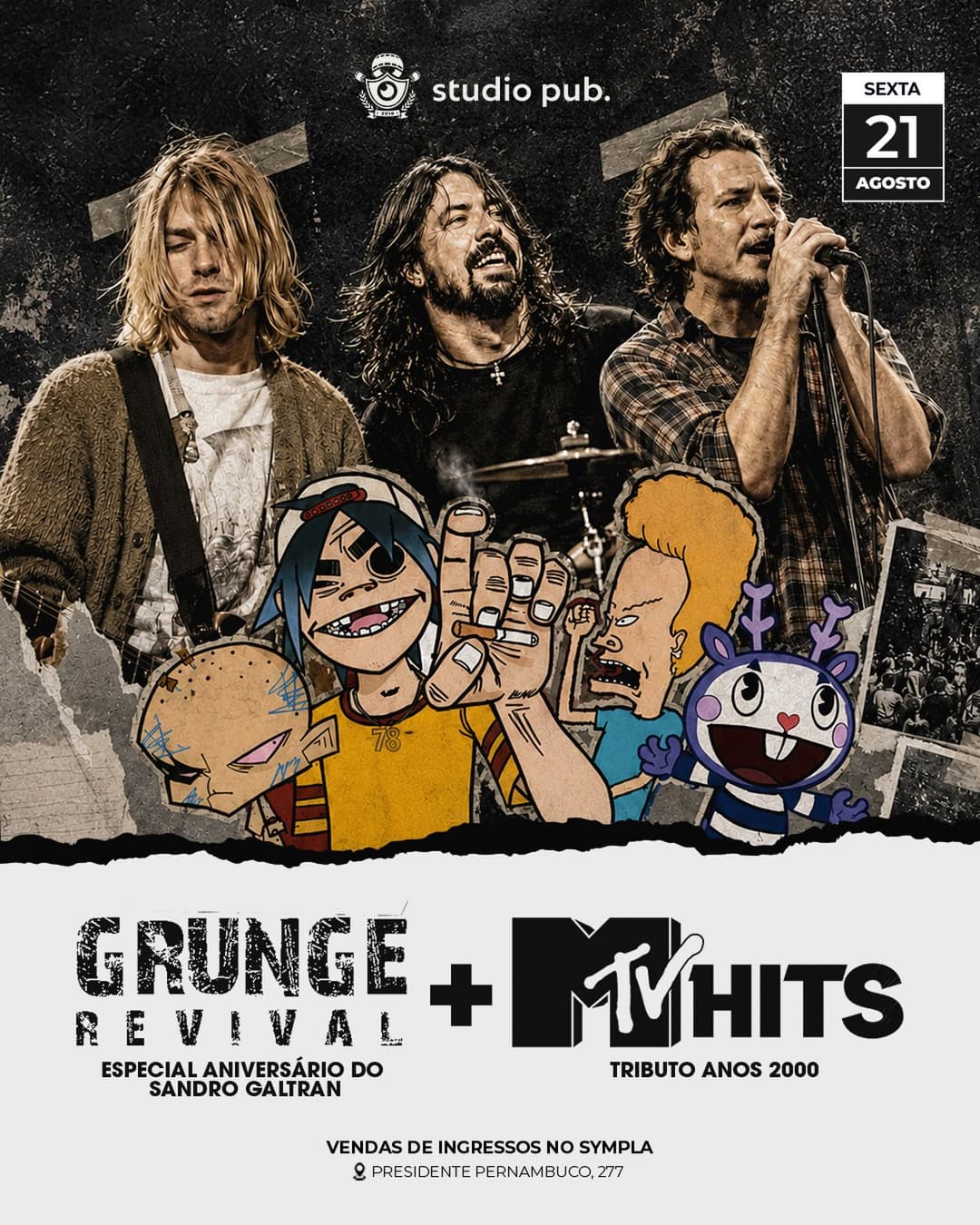 Flyer de MTV Hits e Grunge Revival