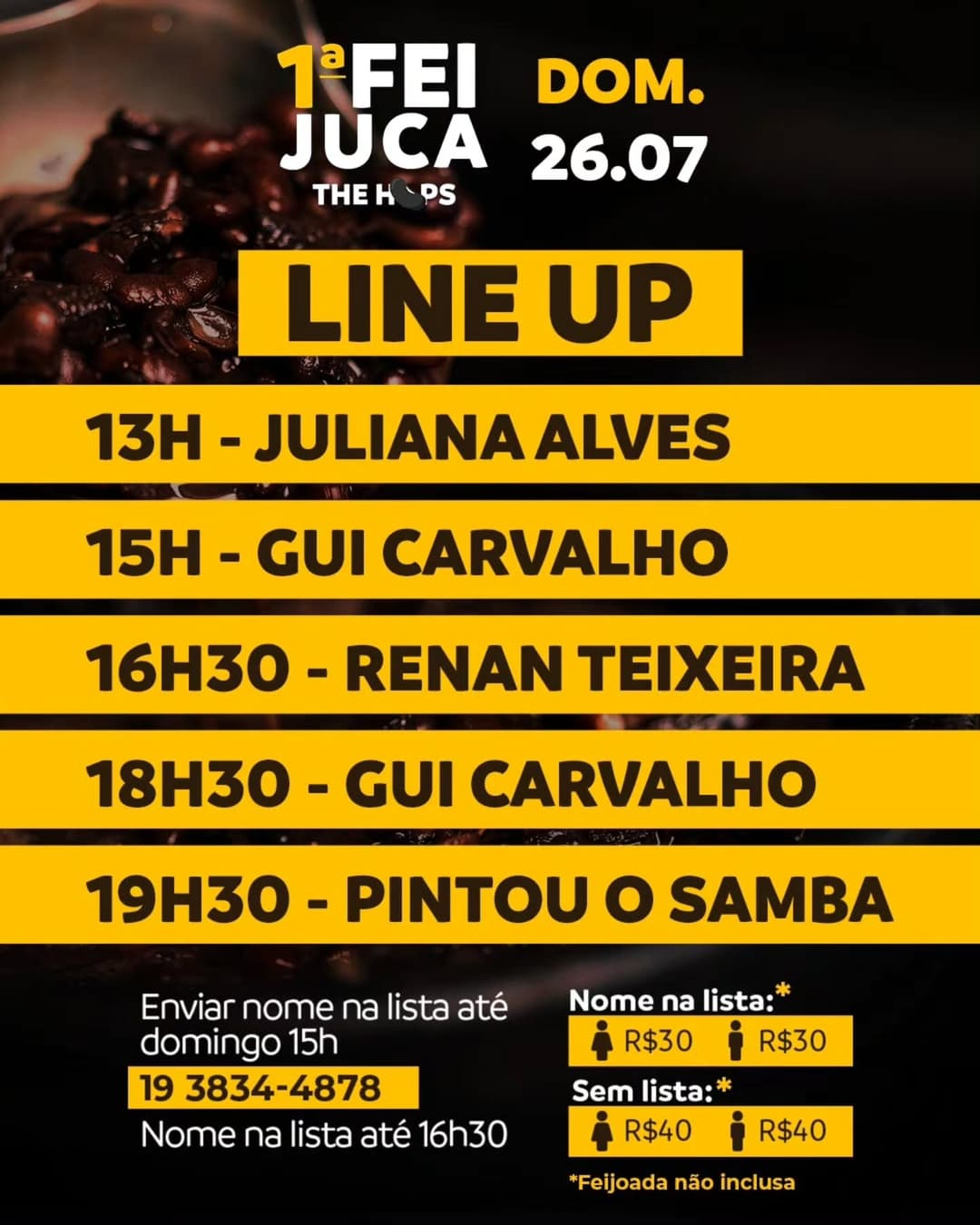 Flyer de Juliana Alves, Gui Carvalho e mais 2 artistas