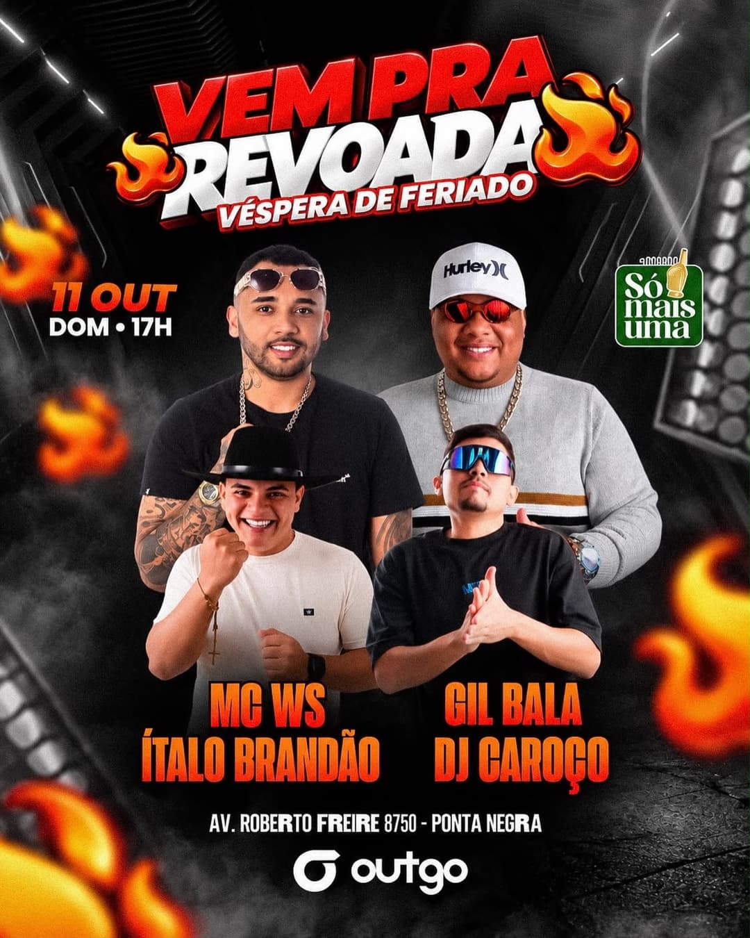 Flyer de Italo Brandão, MC WS, GIL BALA e DJ Caroço