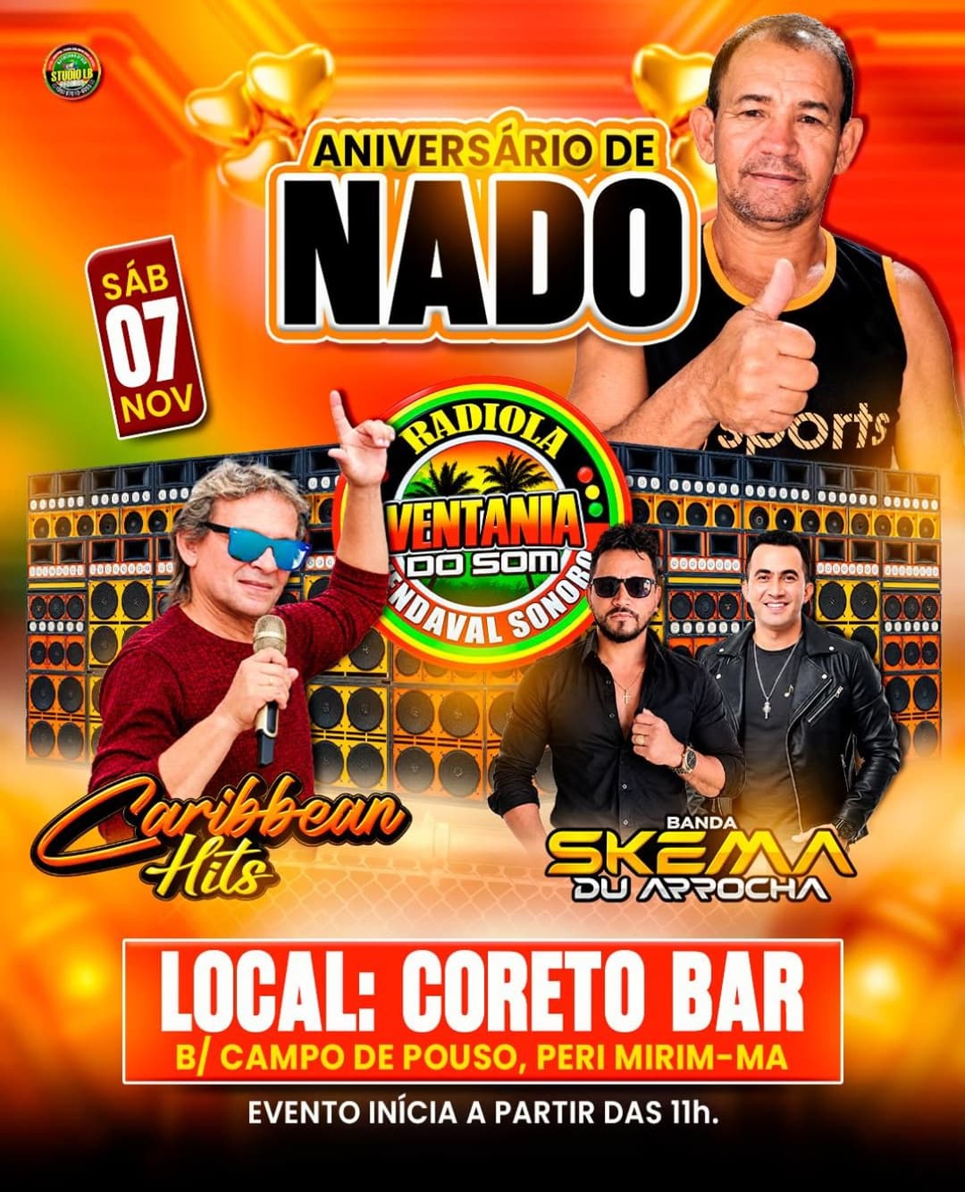 Flyer de Rádio Ventania e Banda Skemma do Arrocha