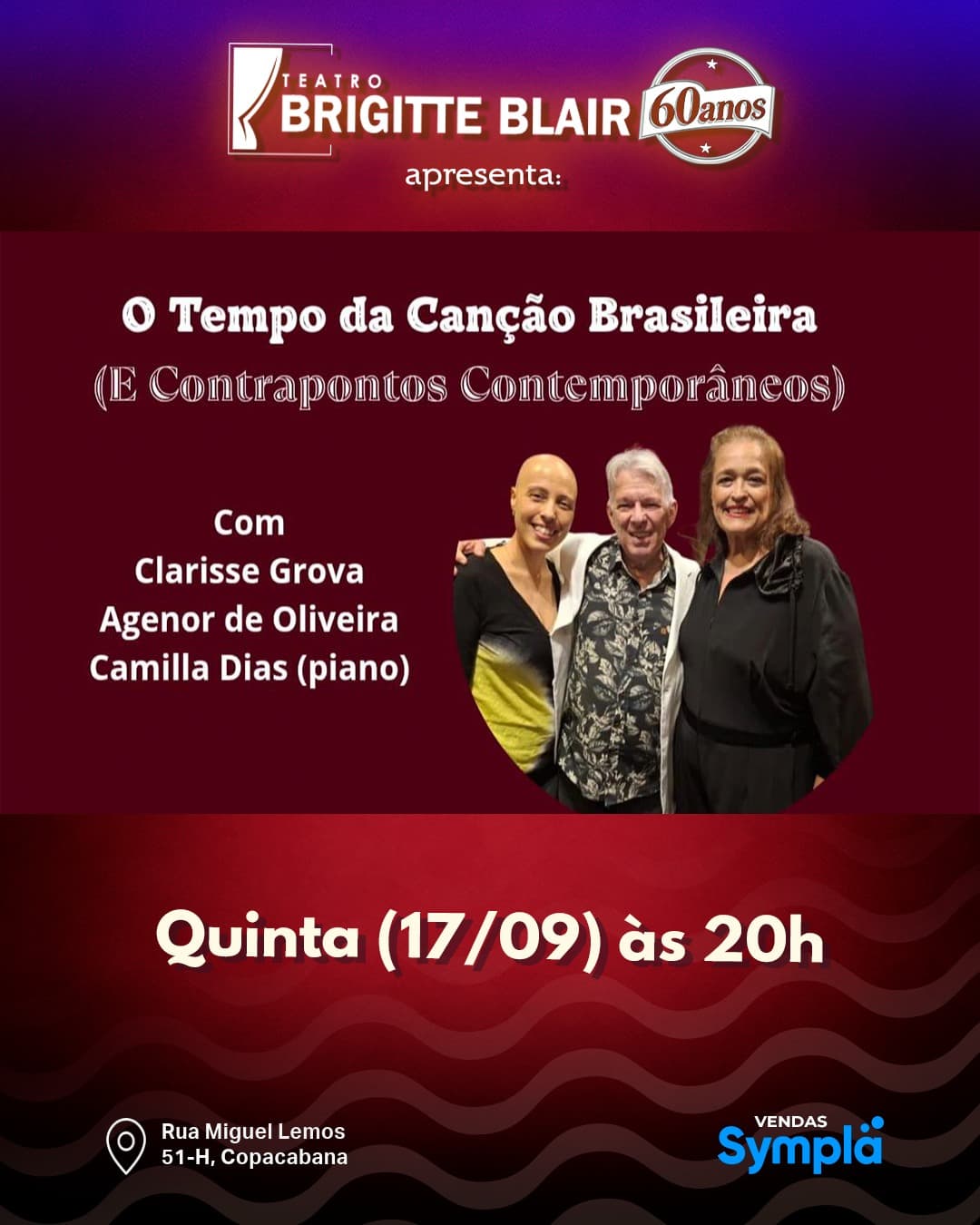 Flyer de Clarisse Grova, Agenor de Oliveira e Camilla Dias