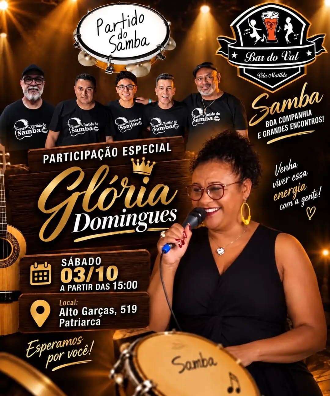 Flyer de Partido do Samba e Glória Domingues