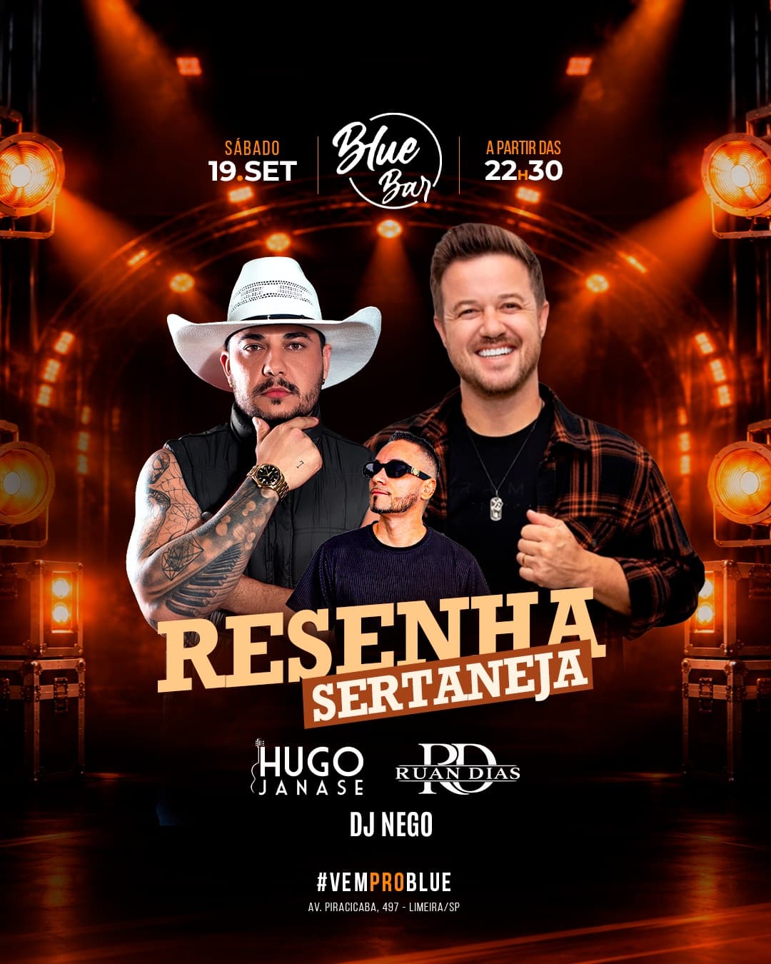 Flyer de Ruan Dias, Hugo Janase e DJ Nego