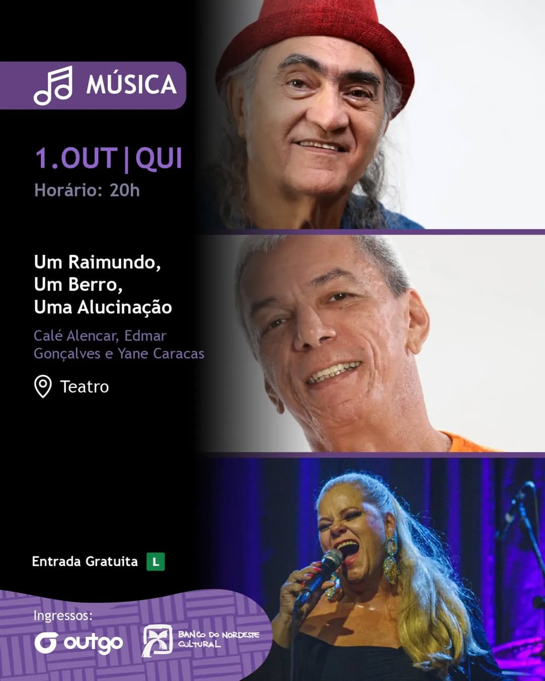 Flyer de Edmar Gonçalves, Calé Alencar e Yane Caracas