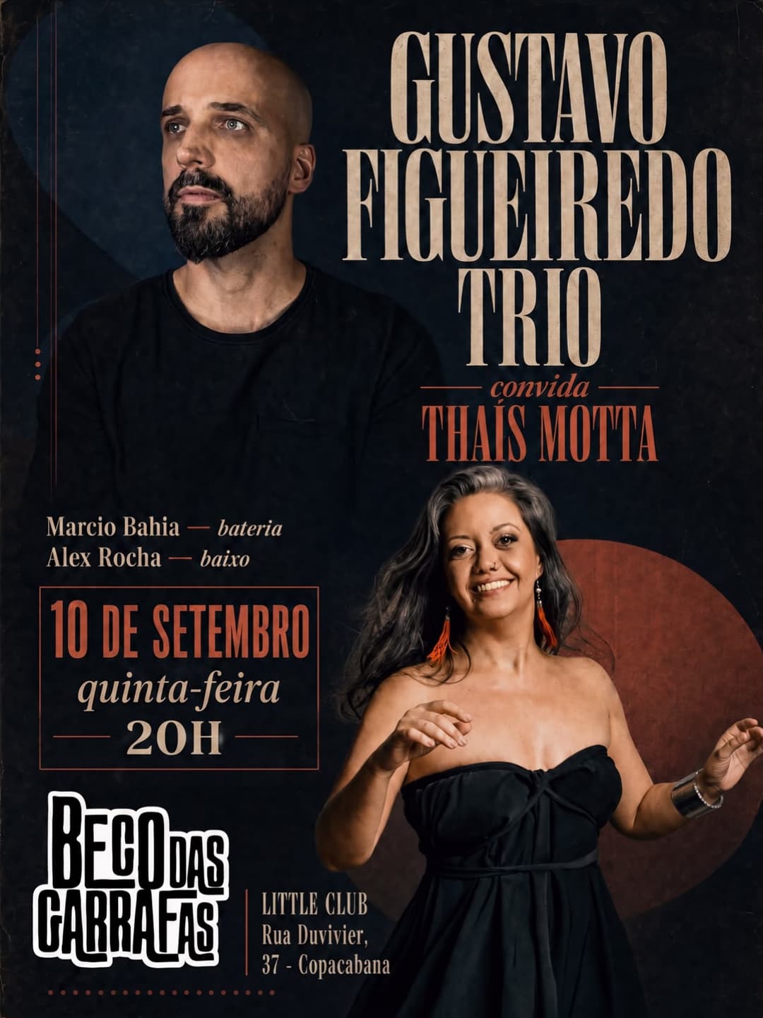 Flyer de Gustavo Figueiredo Trio e Thaís Motta