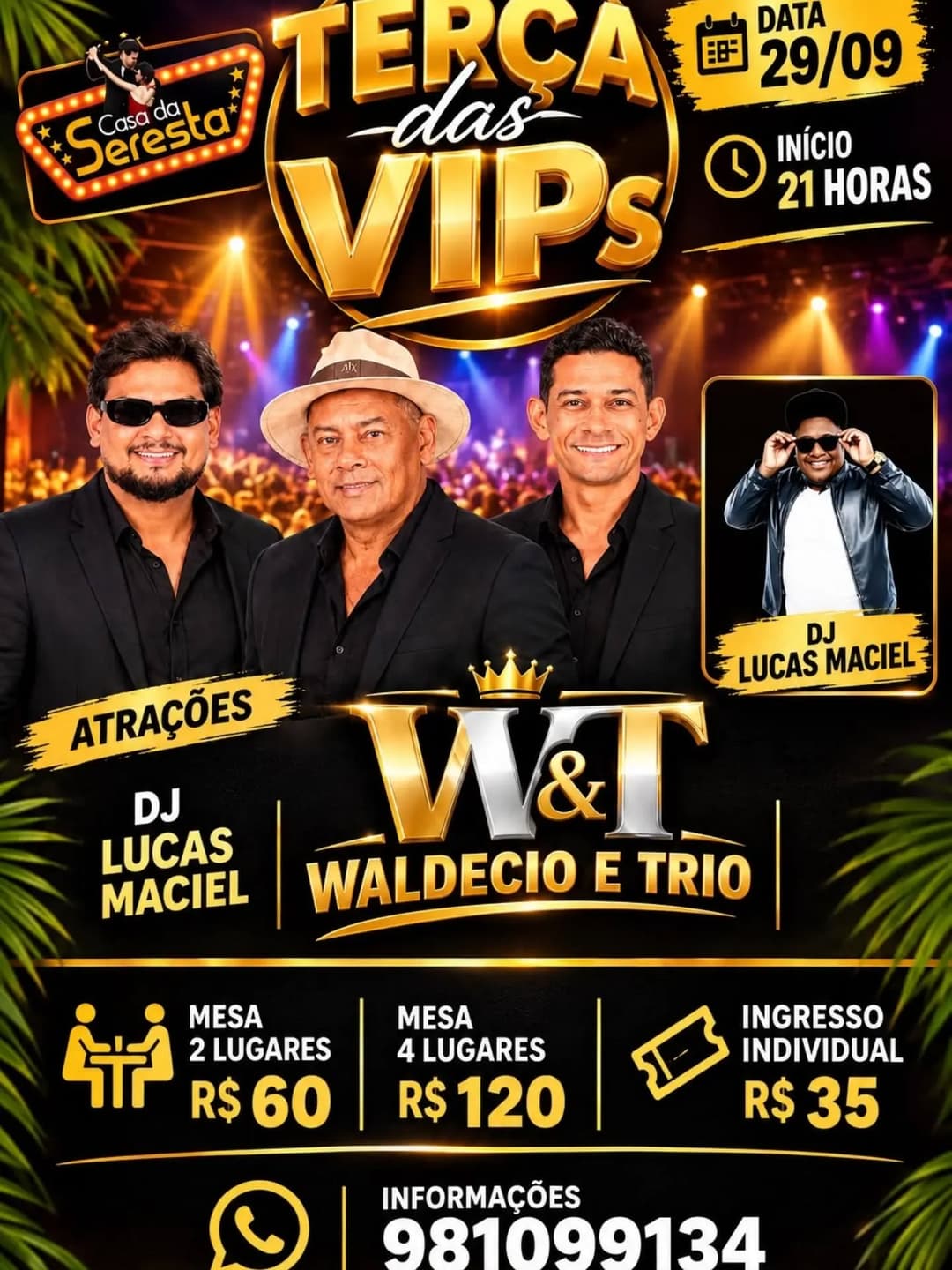 Flyer de Waldécio e Trio e DJ Lucas Maciel