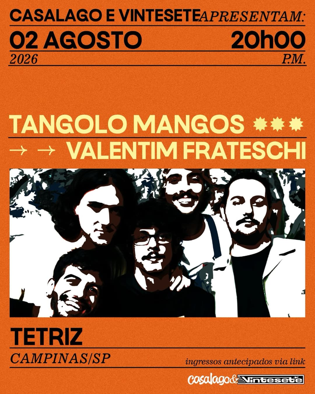 Flyer de Tangolo Mangos, Valentim Frateschi e mais 4 artistas