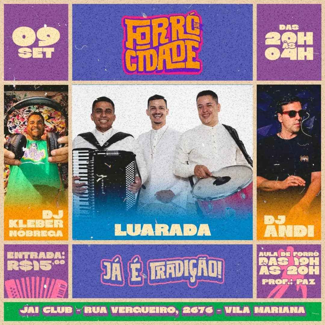 Flyer de DJ Andi, Luarada e DJ Kleber Nóbrega