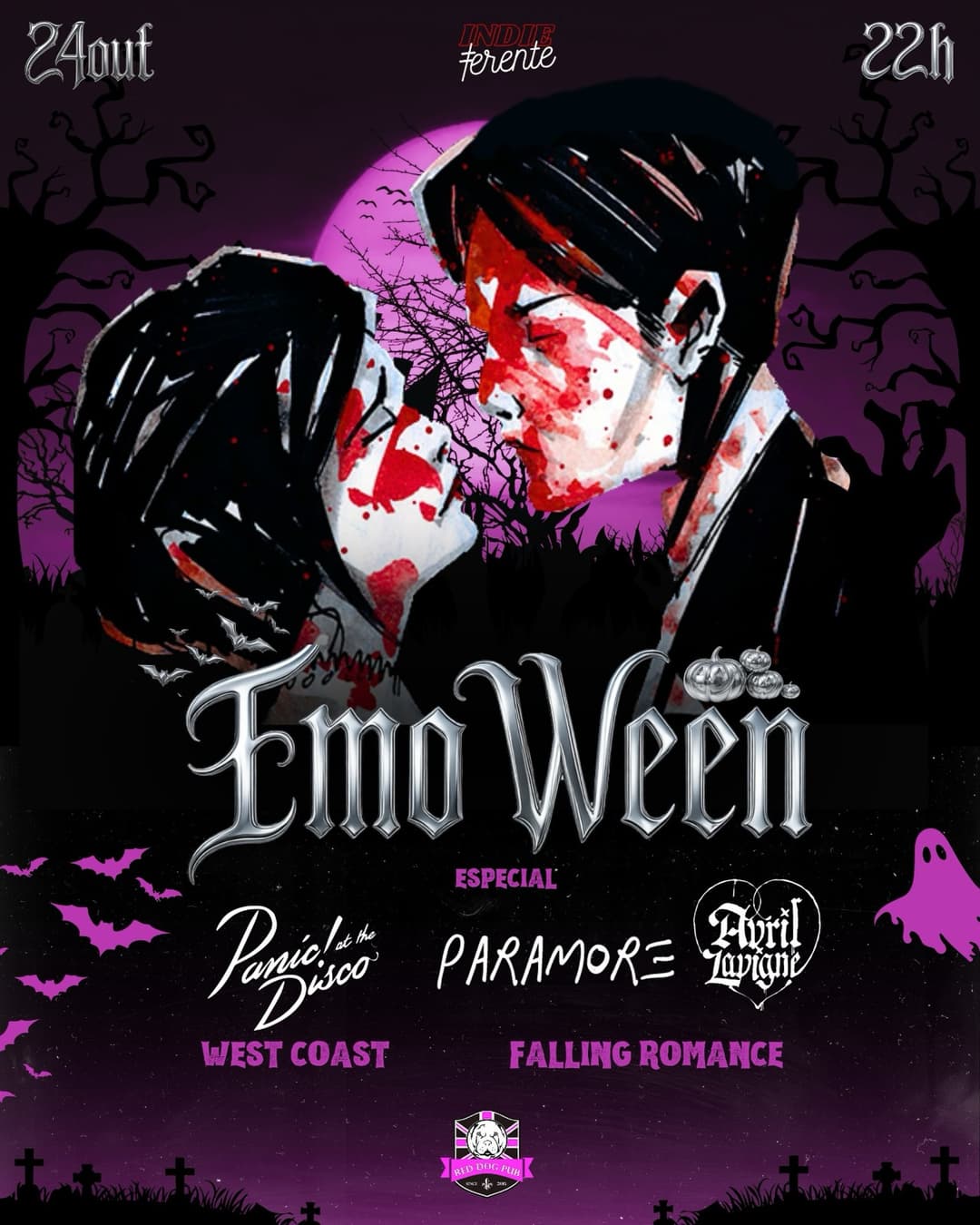 Flyer de Falling Romance e ESPECIAL PANIC AT THE DISCO