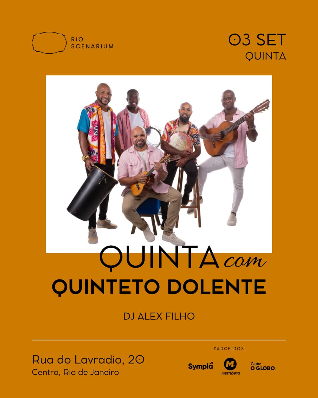 Flyer de Quinteto Dolente e DJ Alex Filho