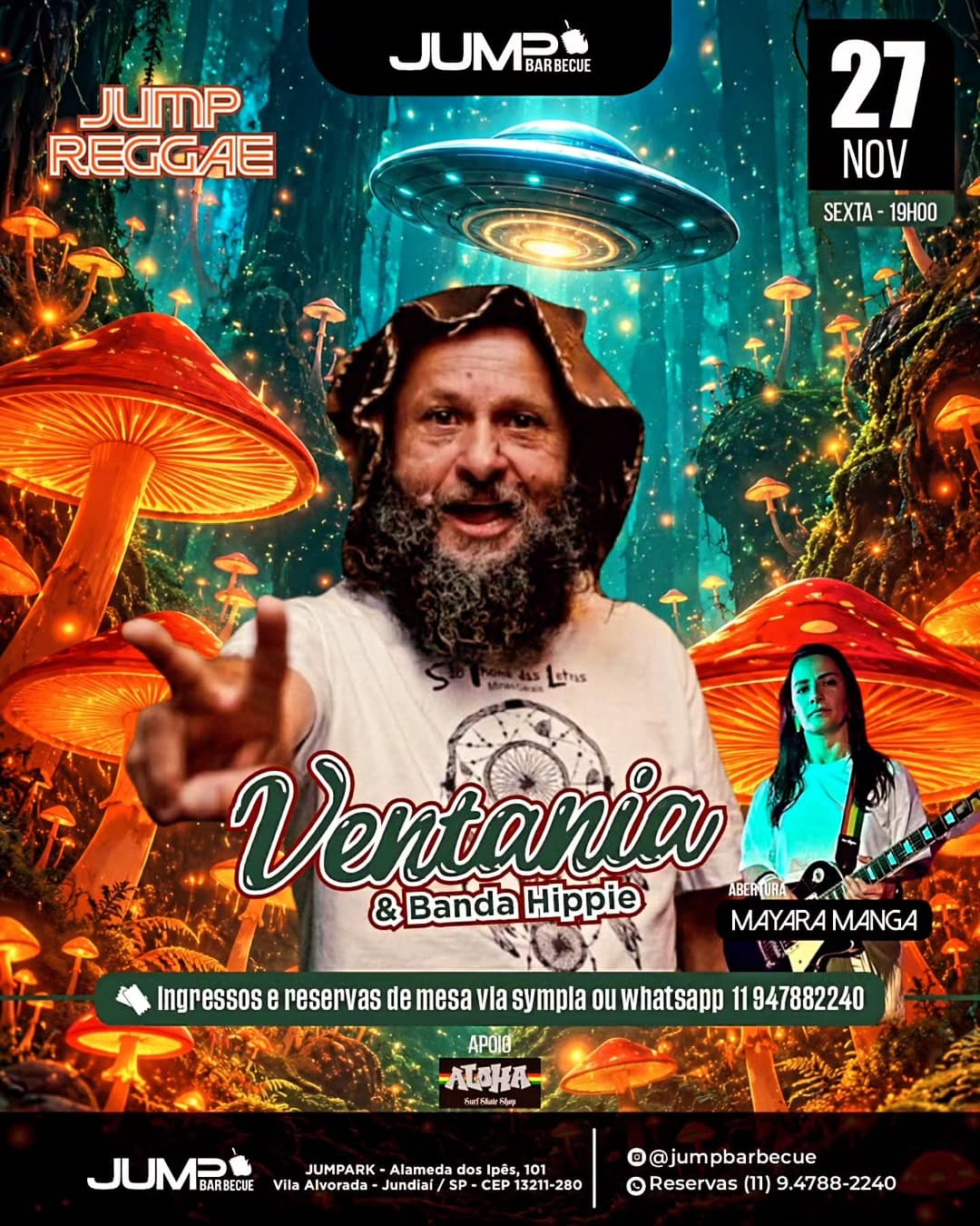 Flyer de Ventania & Banda Hippie e Mayara Manga
