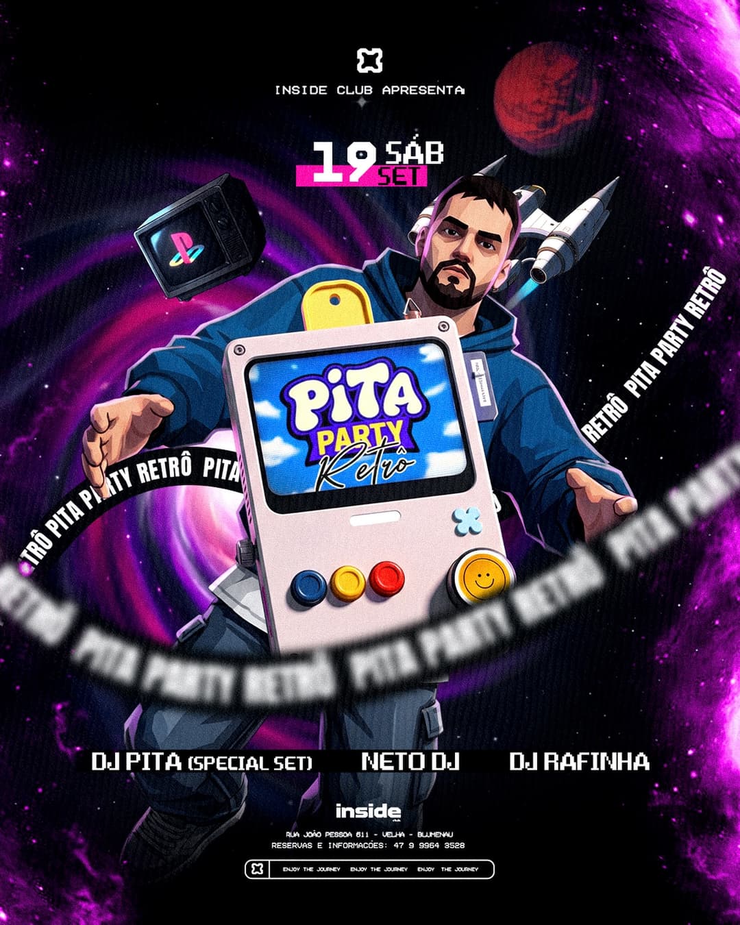 Flyer de Neto DJ, Rafinha, Pita Party Retrô e pppppppppita