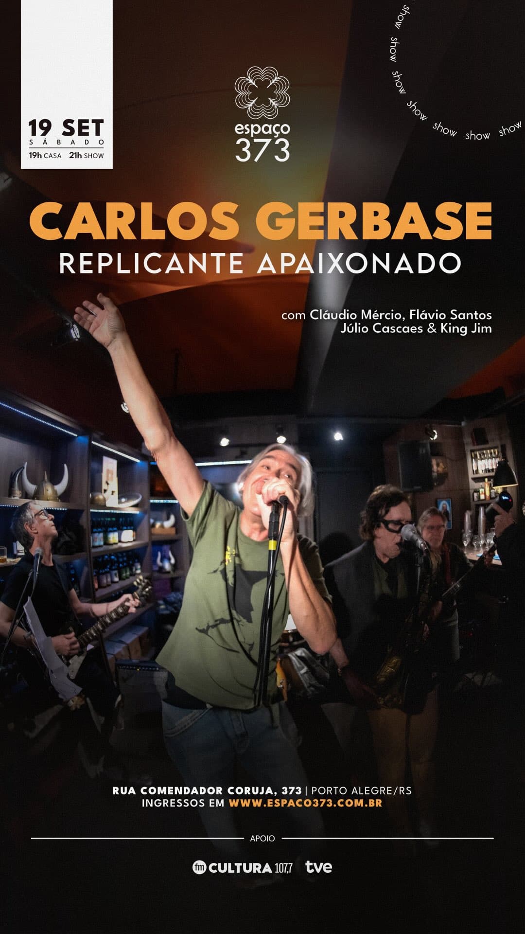 Flyer de Carlos Gerbase & Replicante Apaixonado