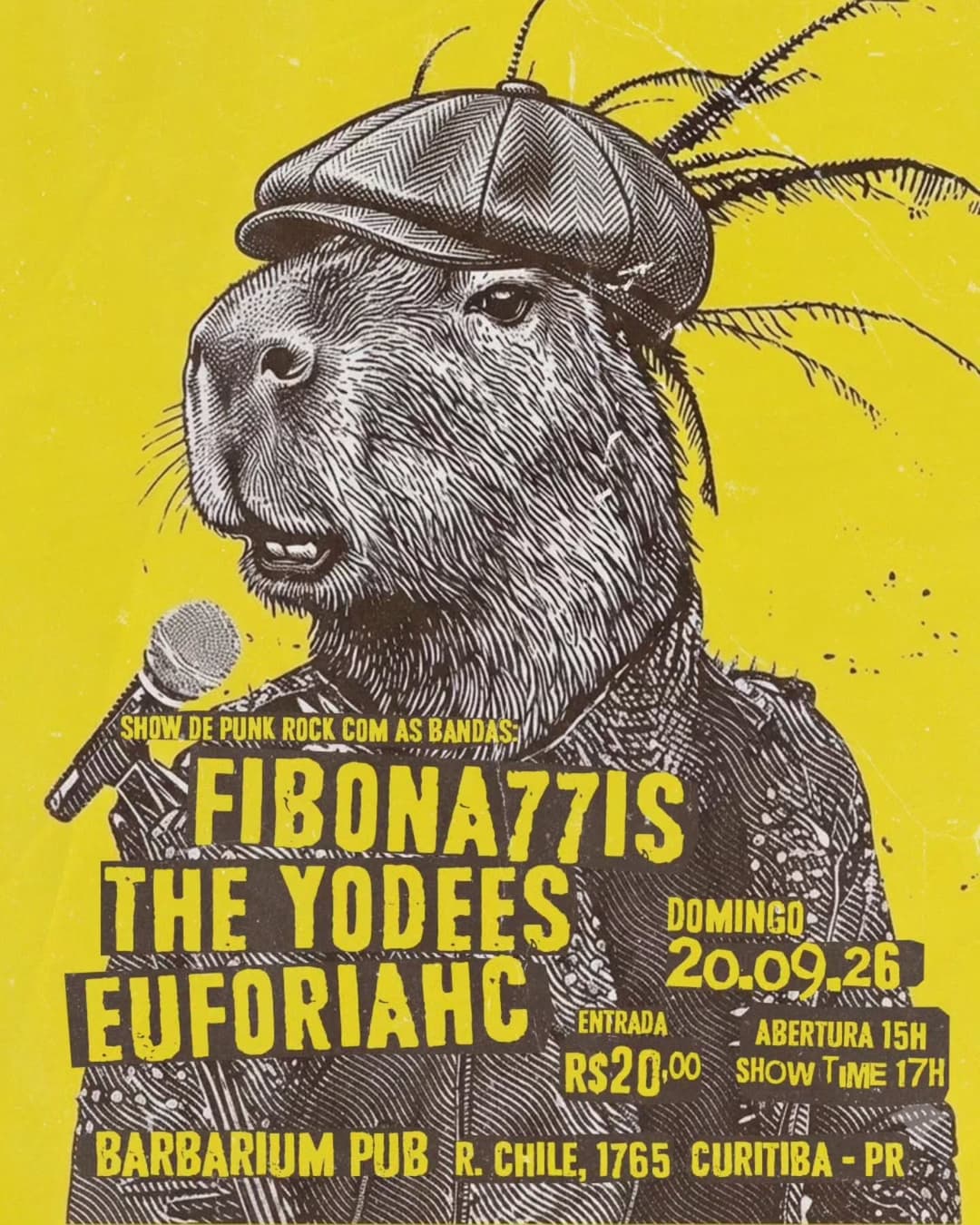 Flyer de Fibona77is, The Yodees e Euforia HC