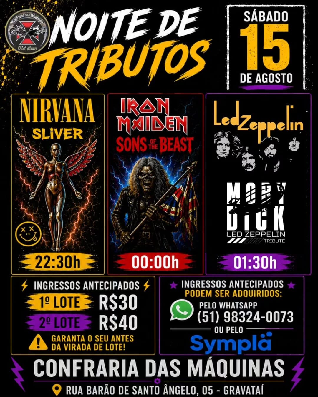 Flyer de Nirvana, ironmaiden e BLACK SABBATH