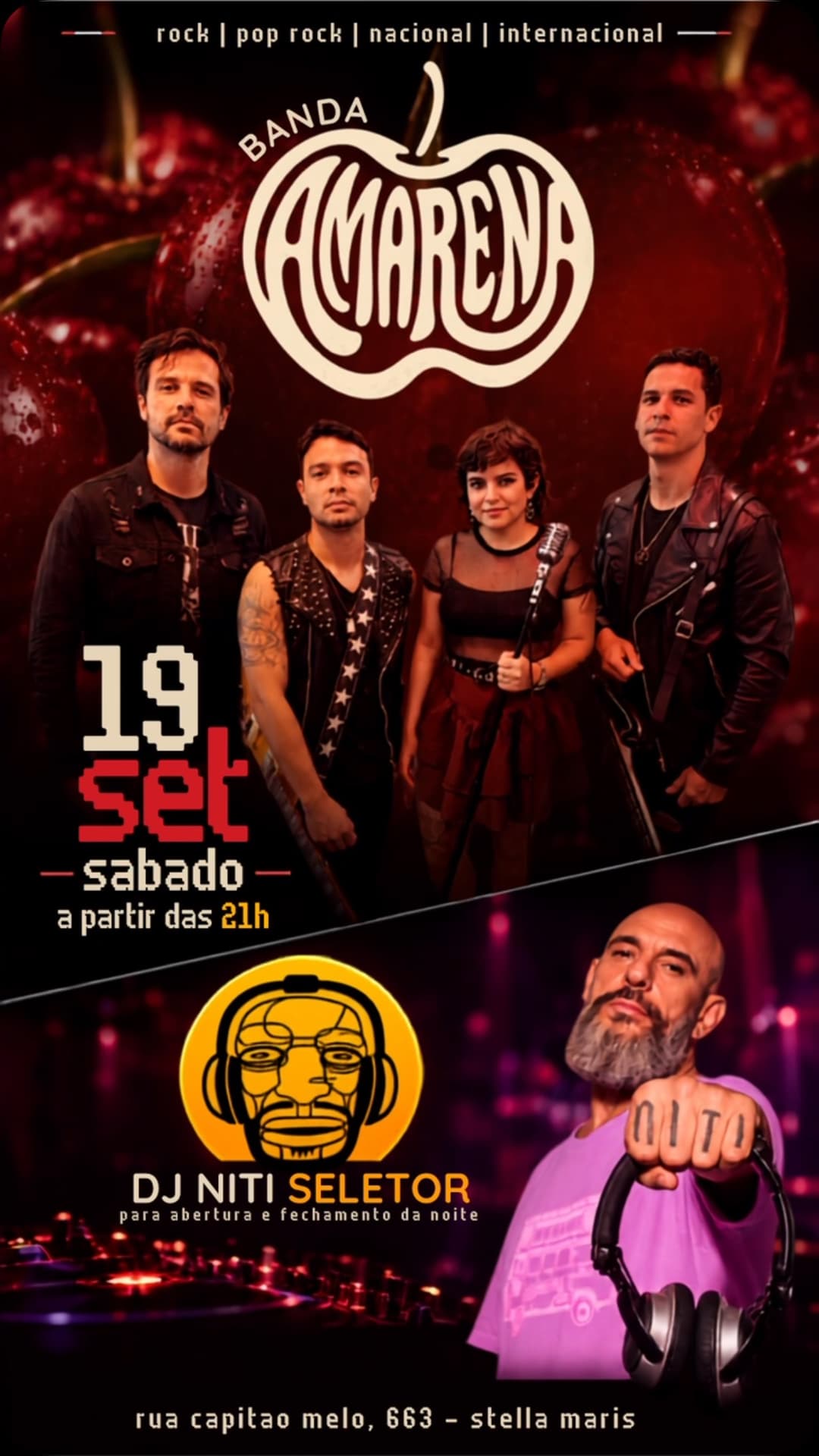 Flyer de Amarena e DJ Niti Seletor