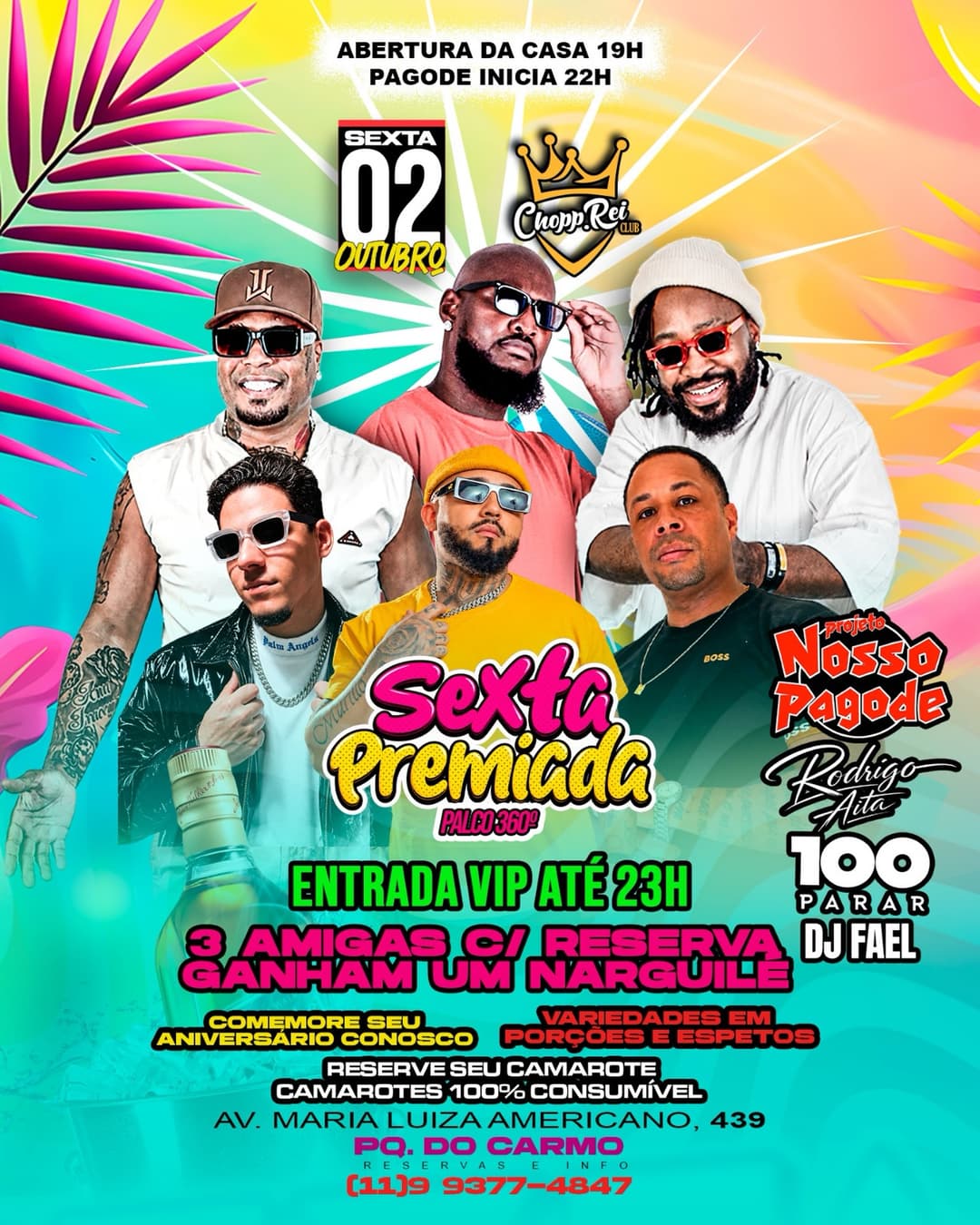 Flyer de Projeto Nosso Pagode, Rodrigo Aita, 100 Parar e DJ Fael