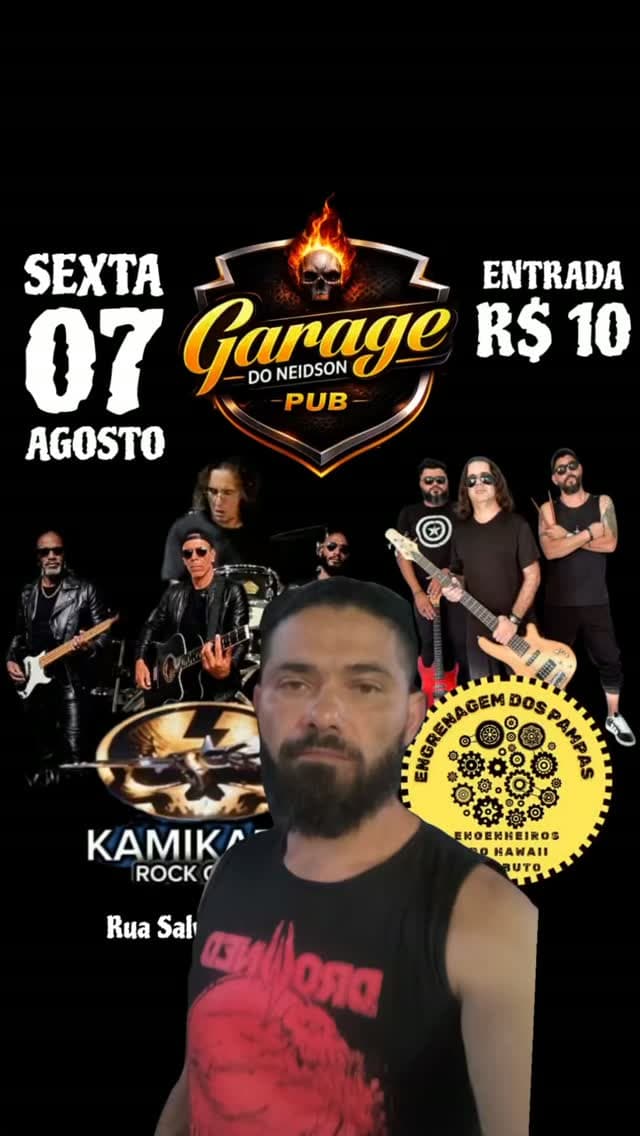 Flyer de Banda Kamikaze Rock Club e Engrenagem dos Pampas