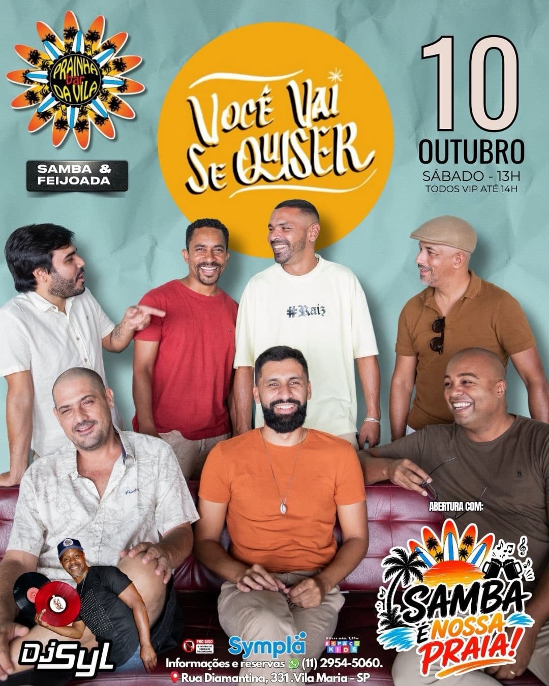 Flyer de Você Vai Se Quiser, Samba É Nossa Praia e DJ Syl