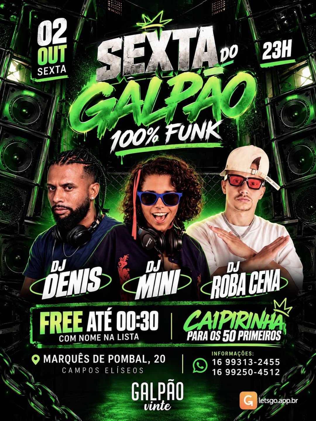 Flyer de DJ Denis, DJ Mini e DJ Roba Cena