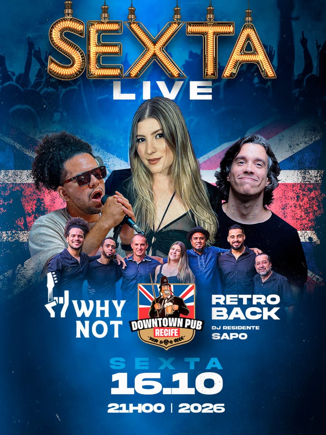 Flyer de RETROBACK, WHYNOT e DJ Sapo