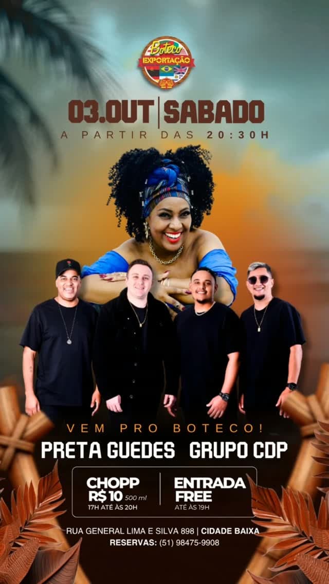 Flyer de Preta Guedes e Grupo CDP