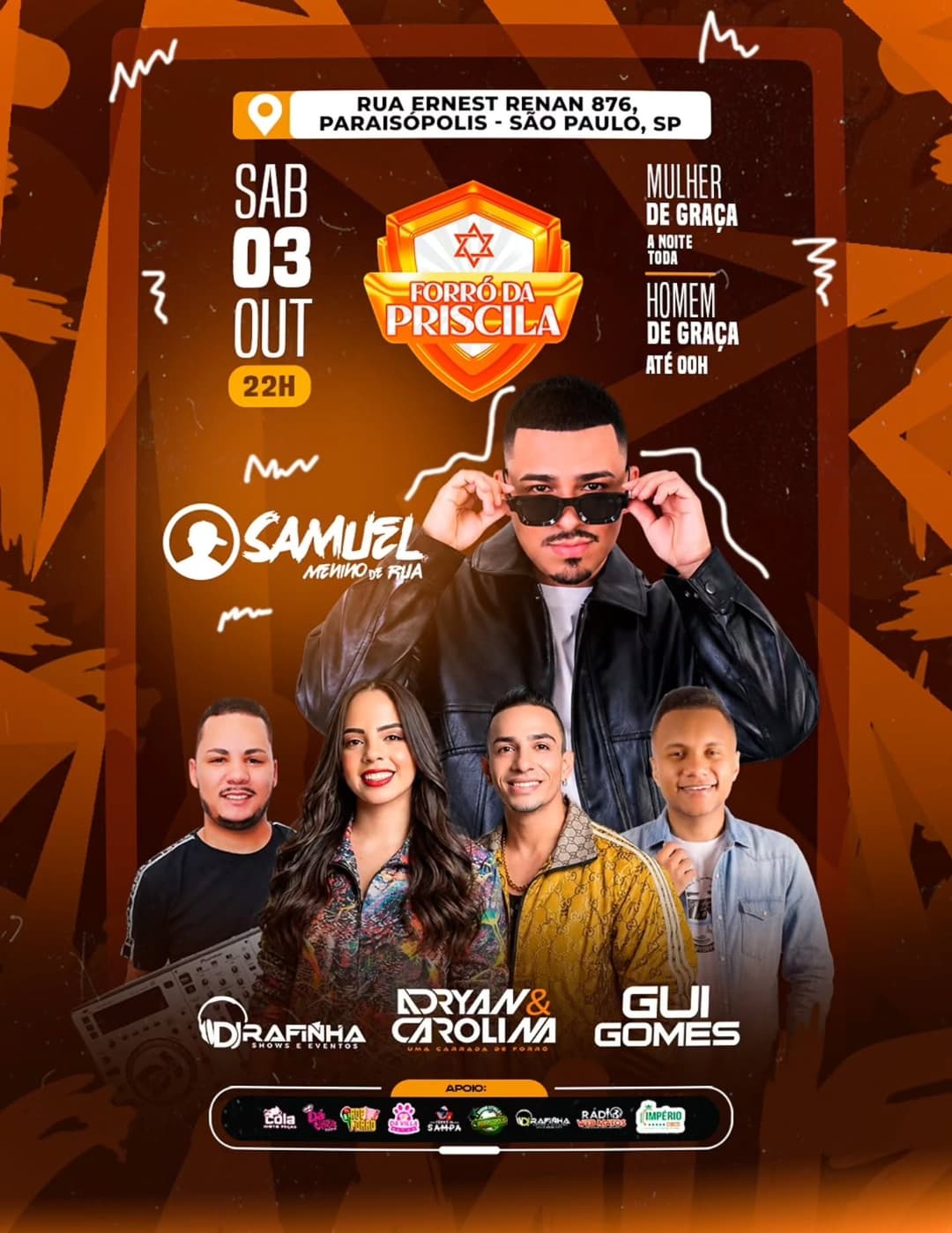Flyer de Adryan e Carolina, Gui Gomes, Rafinha e mais 1 artista