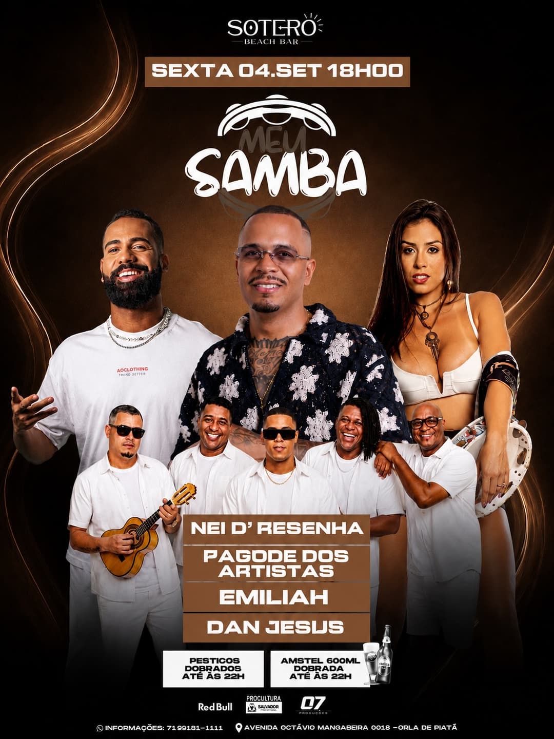 Flyer de Pagode dos Artistas, Neidre Senha e Emília