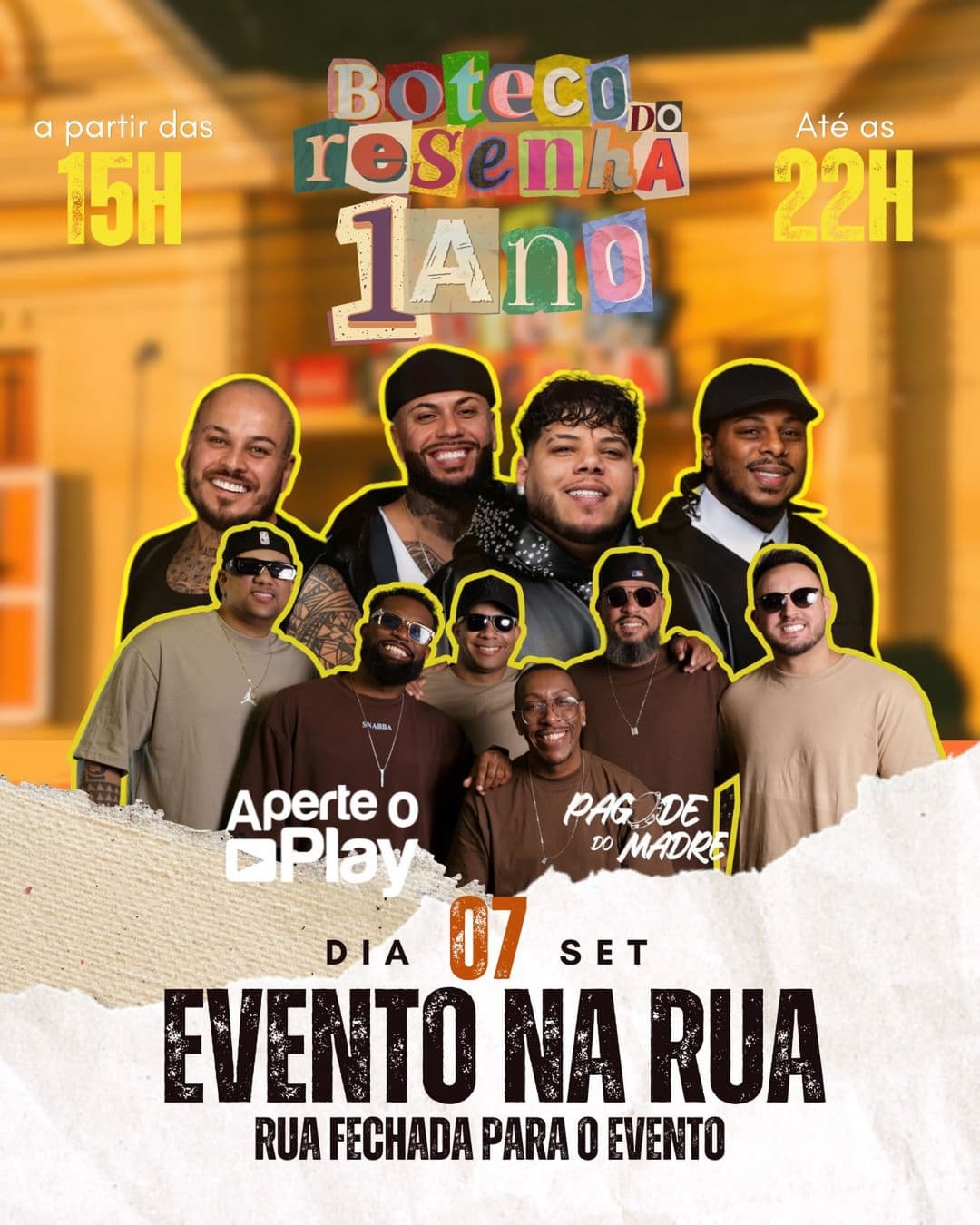 Flyer de Grupo Aperte o Play e Pagode do Madre