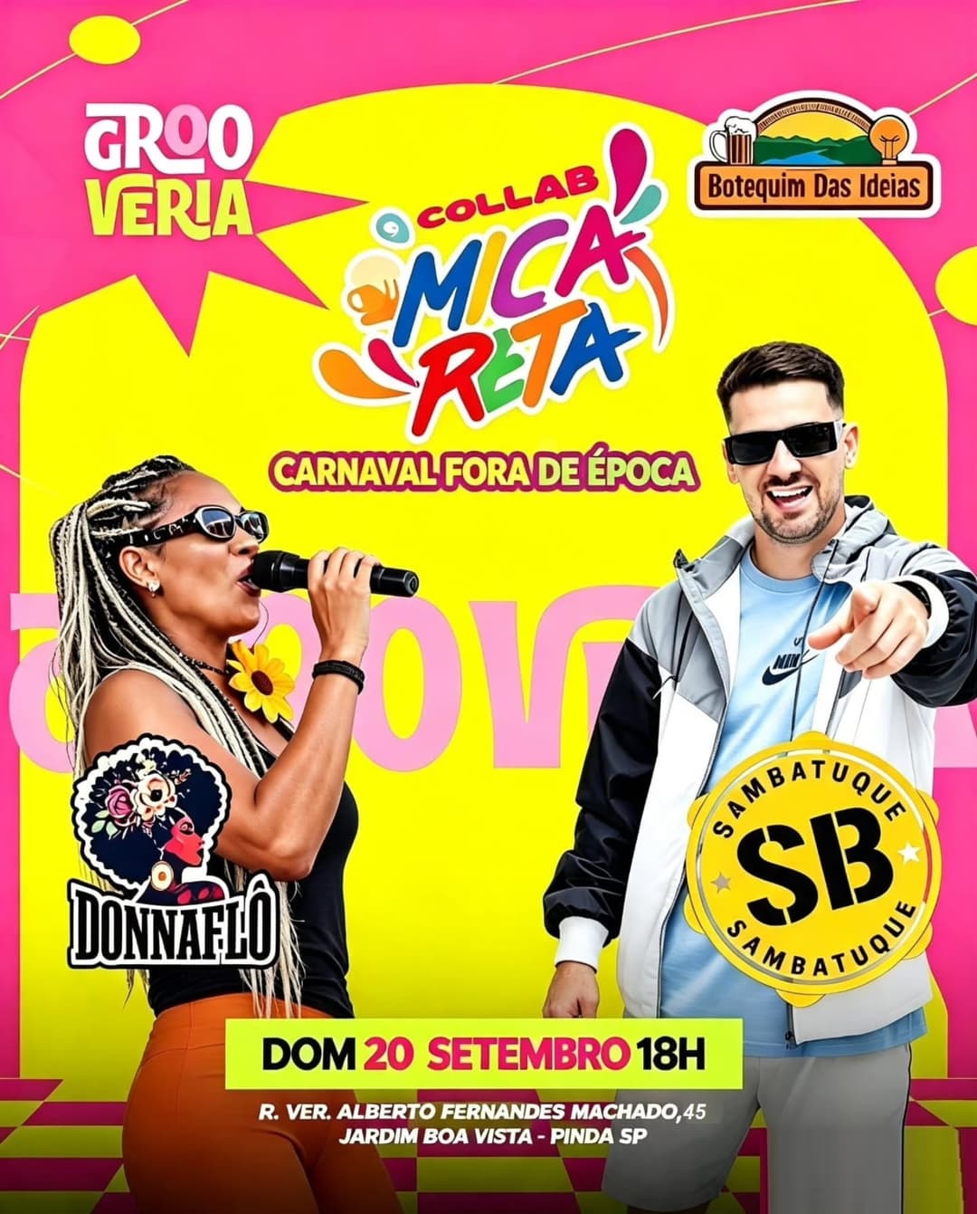 Flyer de Grooveria Electroacústica, BDI, Donna Floo e Samba Tatu