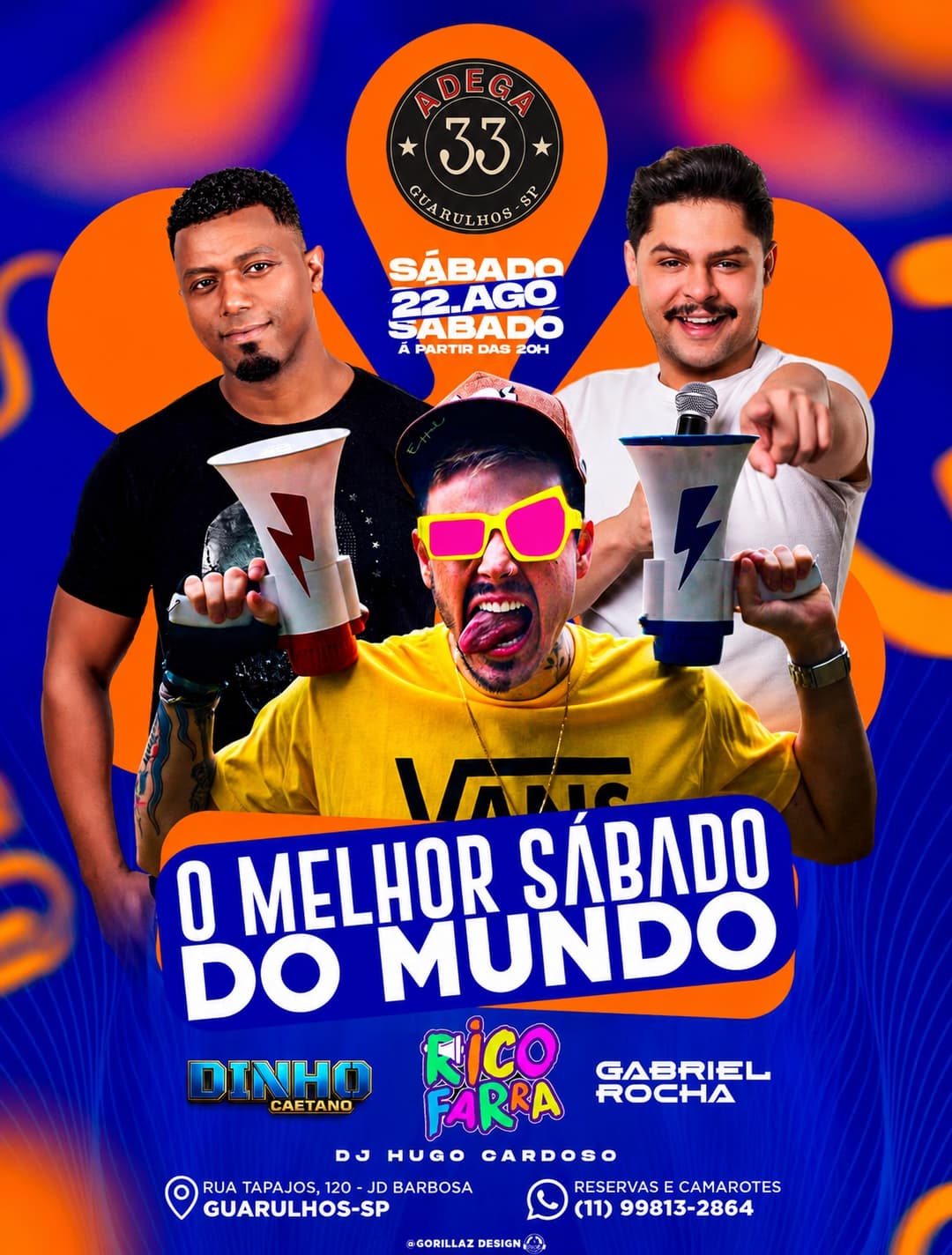 Flyer de Gabriel Rocha, Dinho Caetano e Rico Henrique