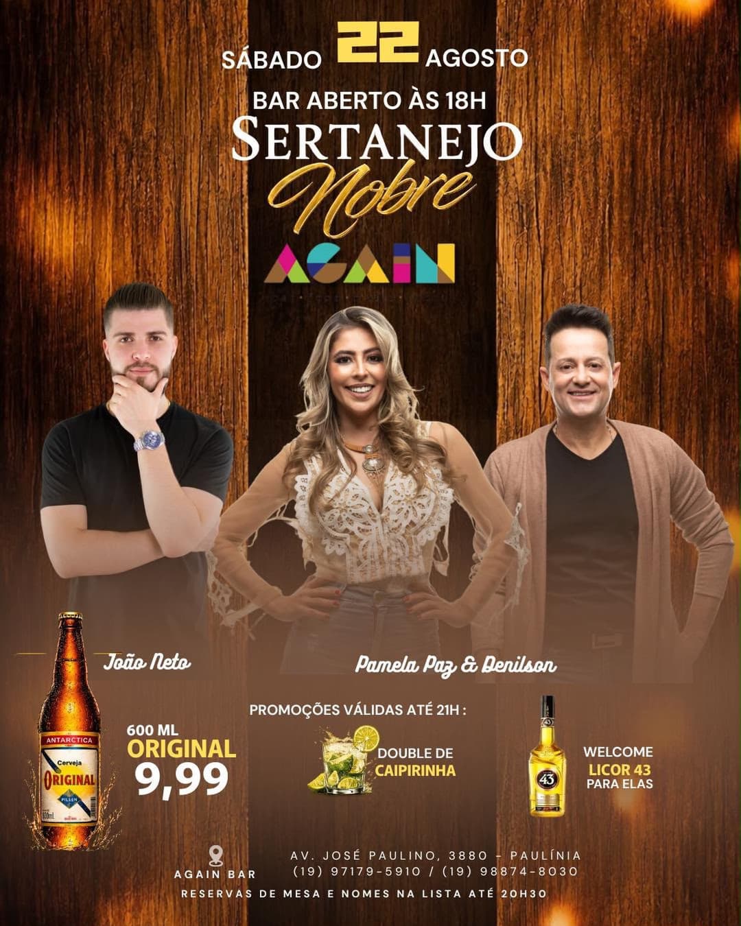 Flyer de Pamela Paz & Denilson e João Neto