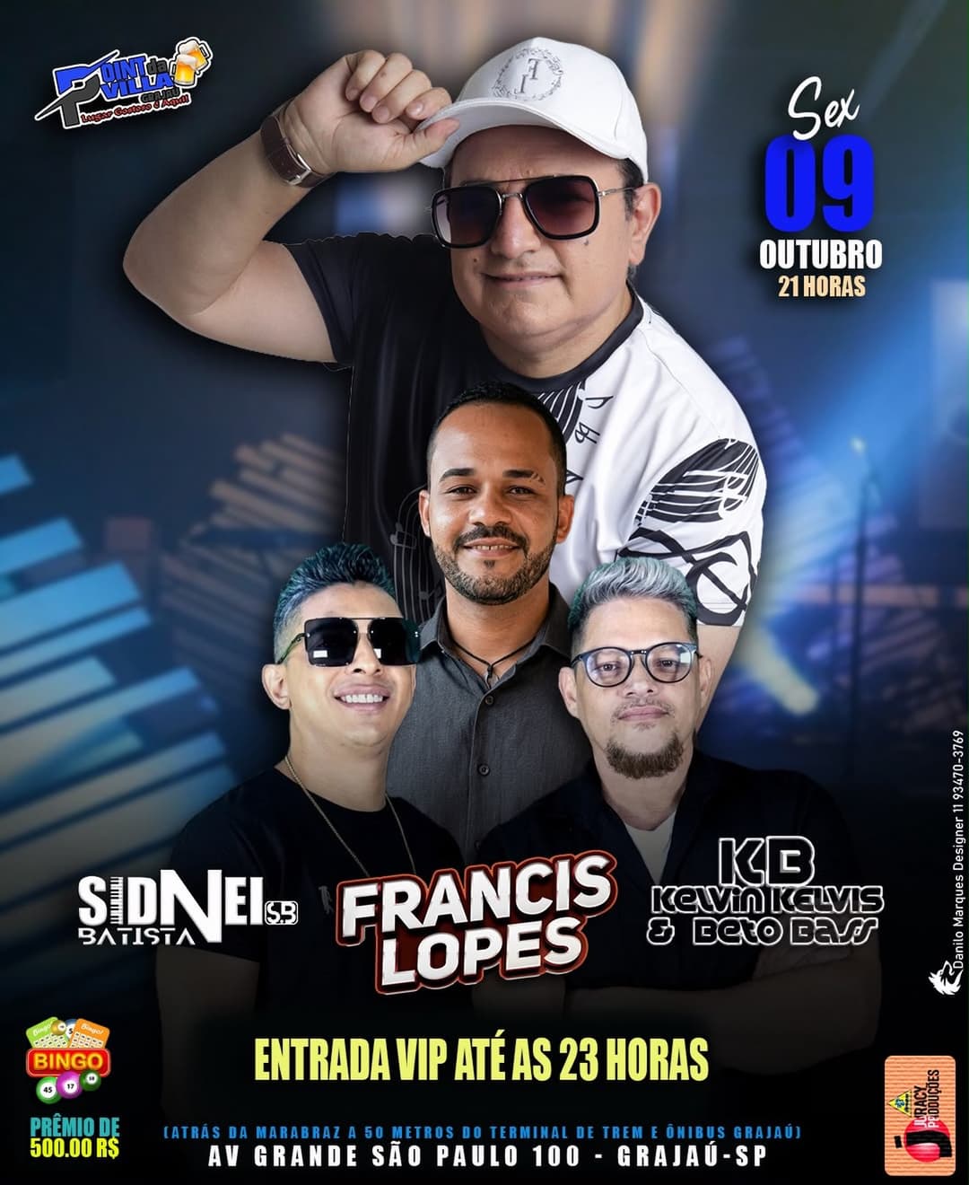 Flyer de Francis Lopes, Sidnei Batista e mais 1 artista
