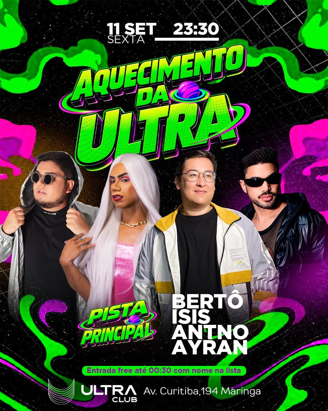Flyer de DJ Bertô, Ayran Vinicius, Z Luiz Ramalho e Isis Nasci