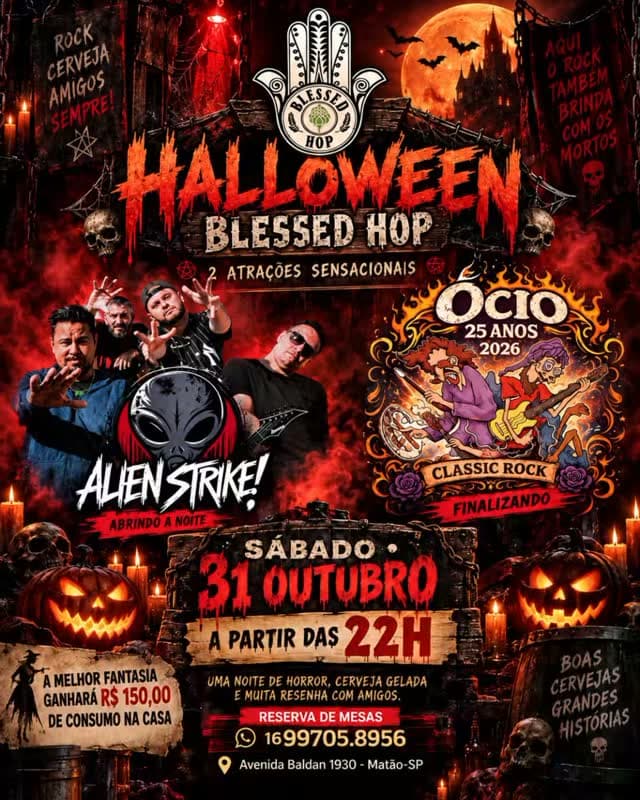 Flyer de Alien Strike e Banda Ócio