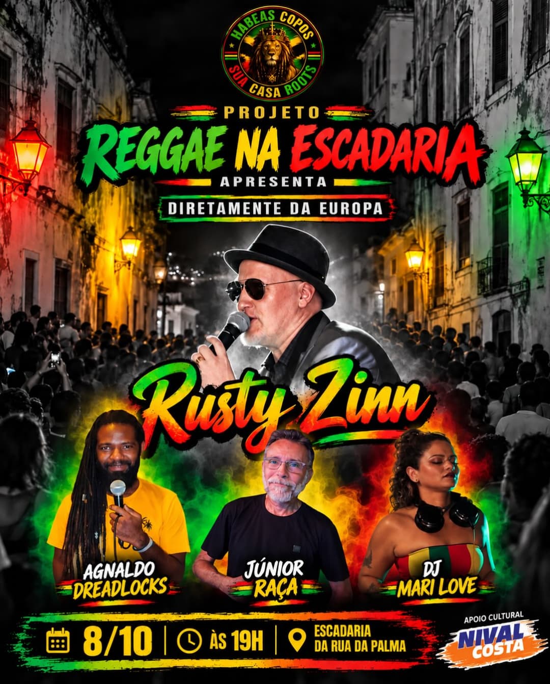 Flyer de Rusty Zinn, Agnaldo Dreadlocks e mais 2 artistas