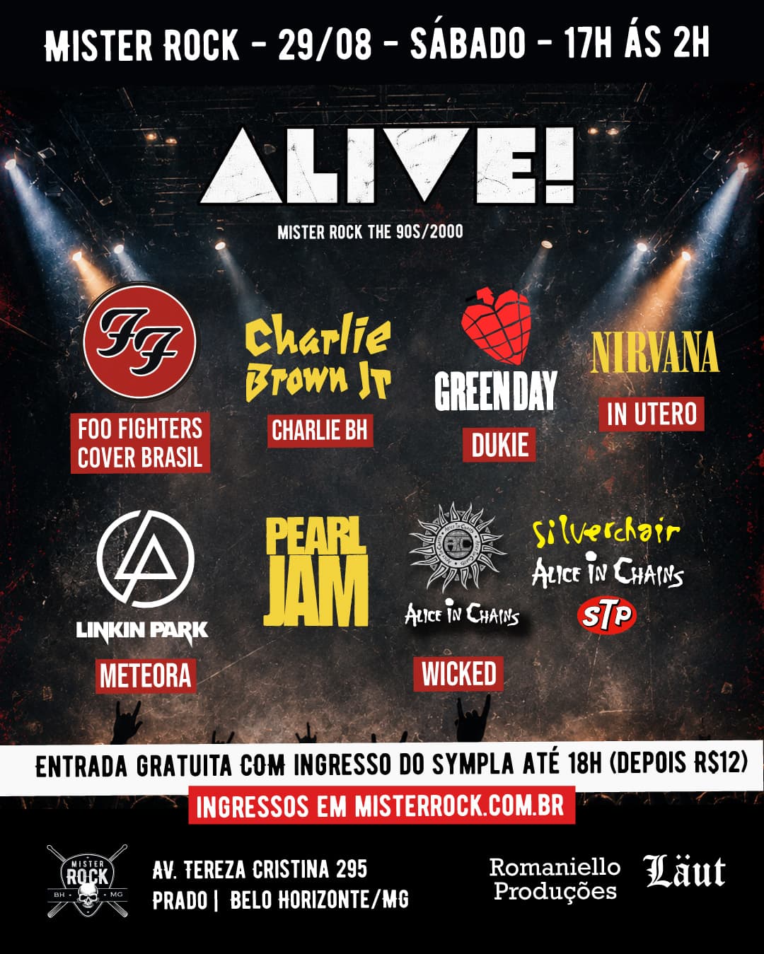 Flyer de Dukie, Foo Fighters Cover Brasil e mais 4 artistas