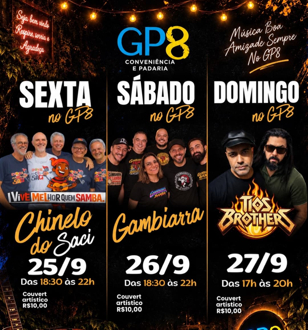 Flyer de Chinelo do Saci e Grupo Gambiarra Samba