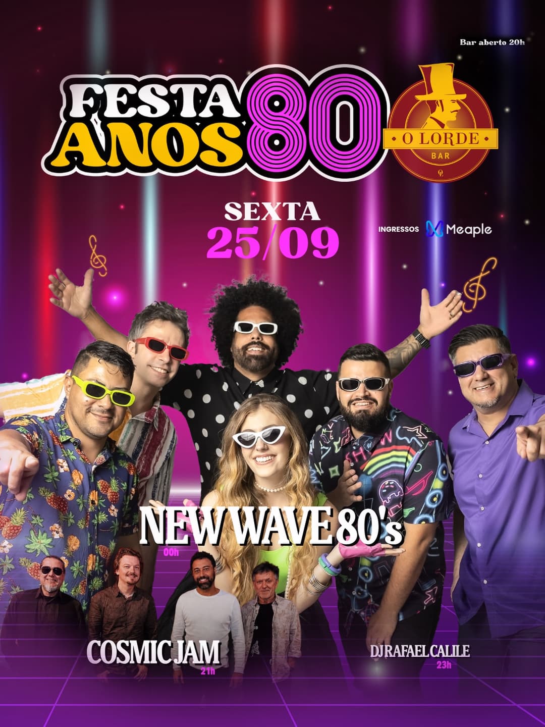 Flyer de Cosmic Jam, DJ Rafael Calile e New Wave 80