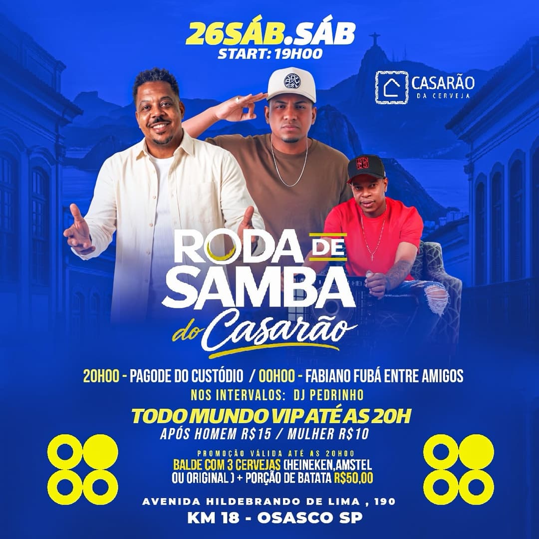 Flyer de Fabiano Fubá, Macley Custódio e Pedro Luiz DJ