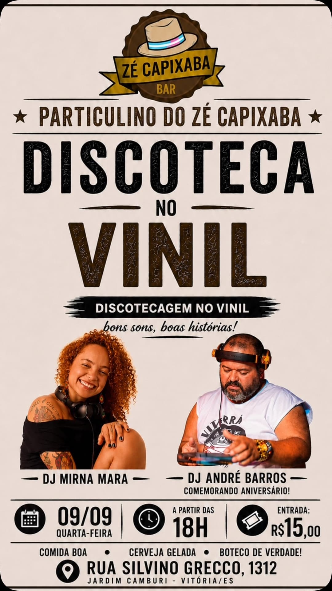 Flyer de DJ Mirna Mara e DJ André Barros