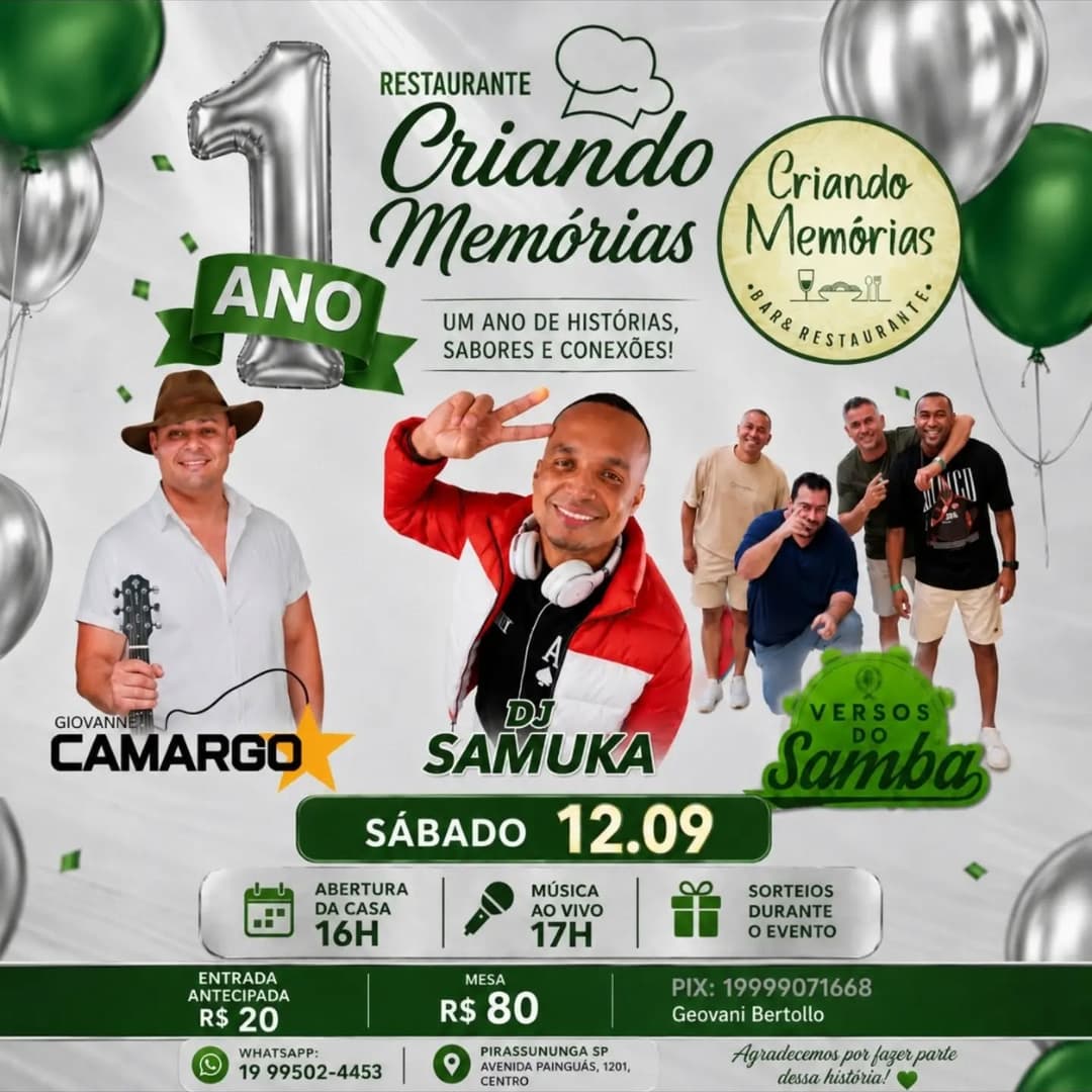 Flyer de Giovanne Camargo, DJ Samuka e Versos do Samba
