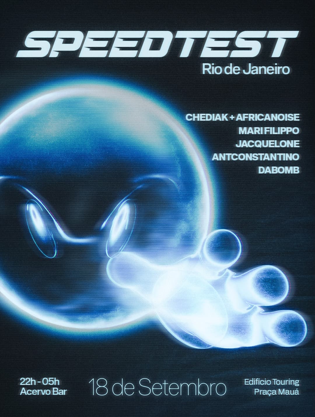 Flyer de Speedtest Rave, Mari Filippo e mais 5 artistas