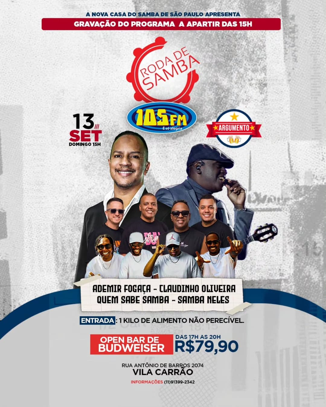 Flyer de Samba Neles, Ademir Fogacão e Claudinho de Oliveira