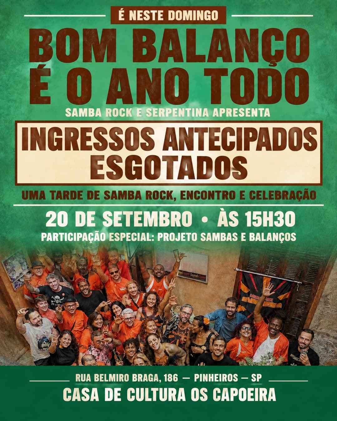 Flyer de Samba Rock e Serpentina e Projeto Sambas e Balanços